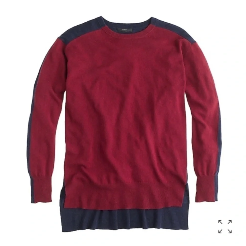 ✅ J. Crew Hi Low Color block Maroon Blue Wool Sweater Sz XXS